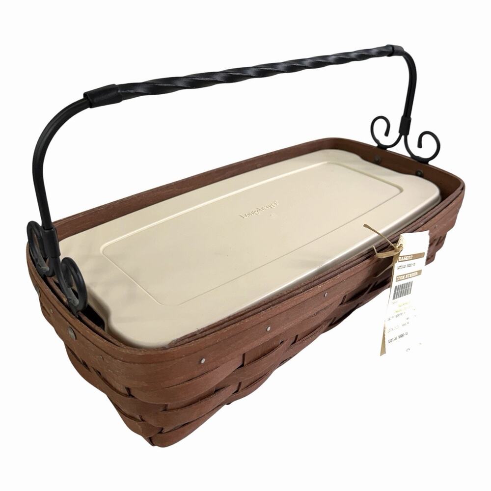 Longaberger Artesian Bread Basket-RB Hard Plastic Insert Lid Wrought Iron Handle